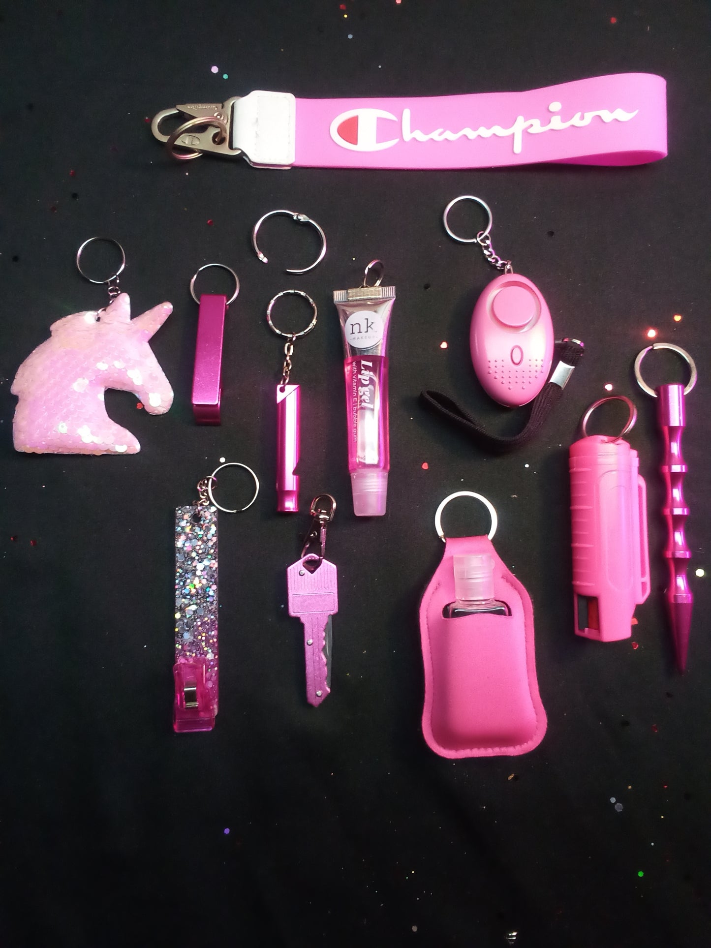 Fucshia Pink Champs Safety Keychain Set