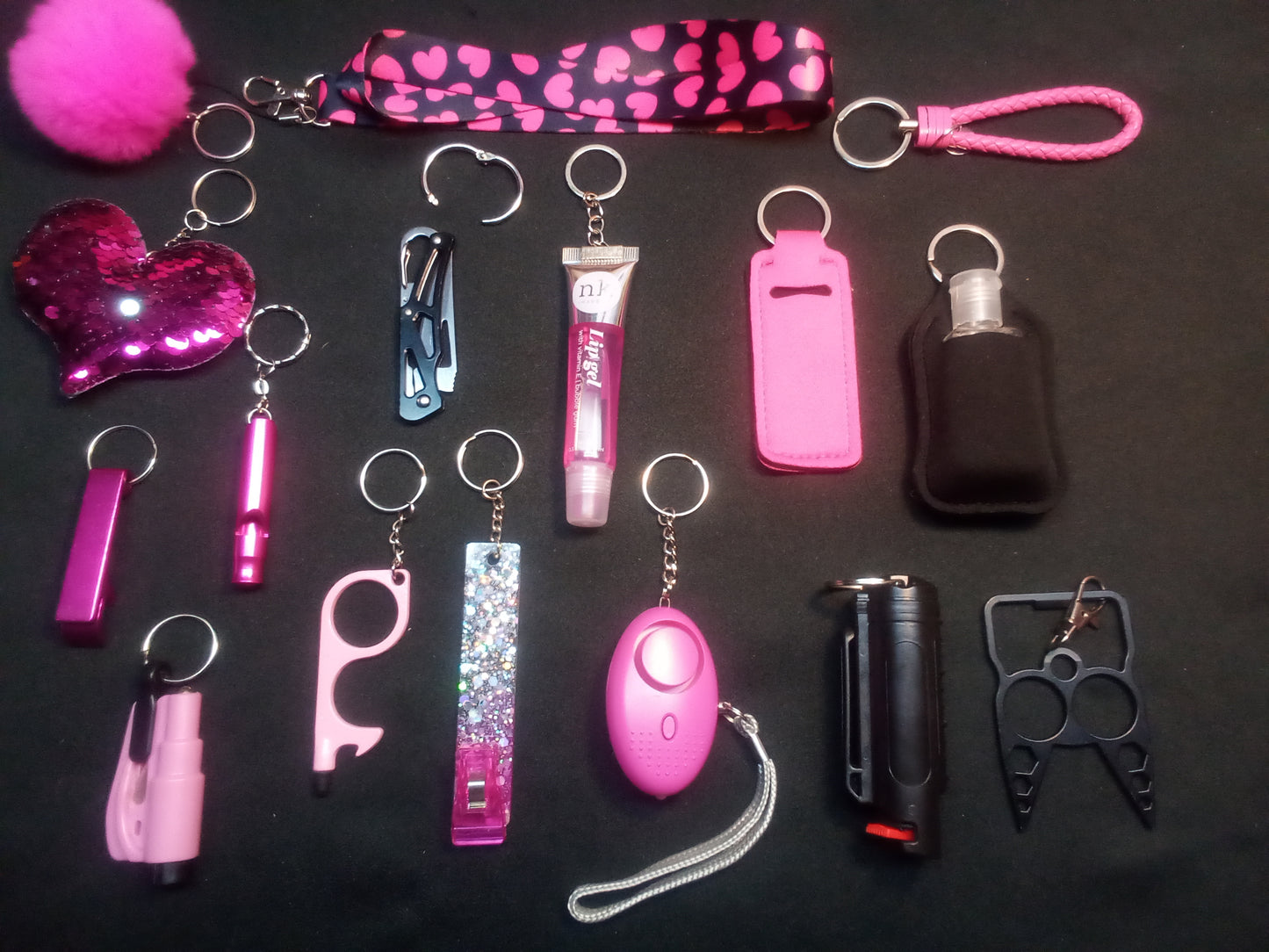 Pink and Black Hearts Safety Keychain Set