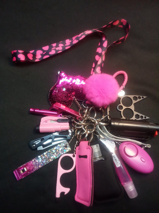 Pink and Black Hearts Safety Keychain Set