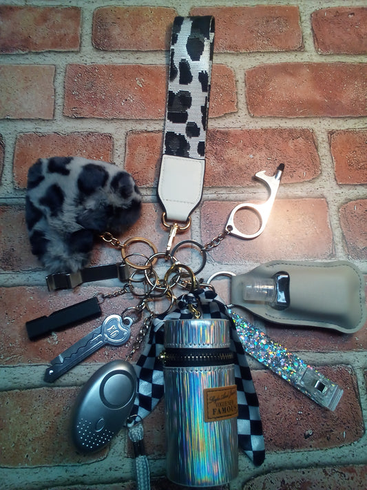 Silver Gray Animal Print Keychain Set