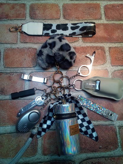 Silver Gray Animal Print Keychain Set