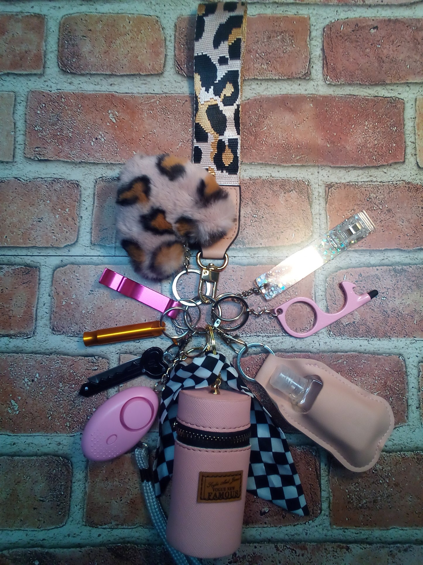 Pink Animal Print Safety Keychain Set