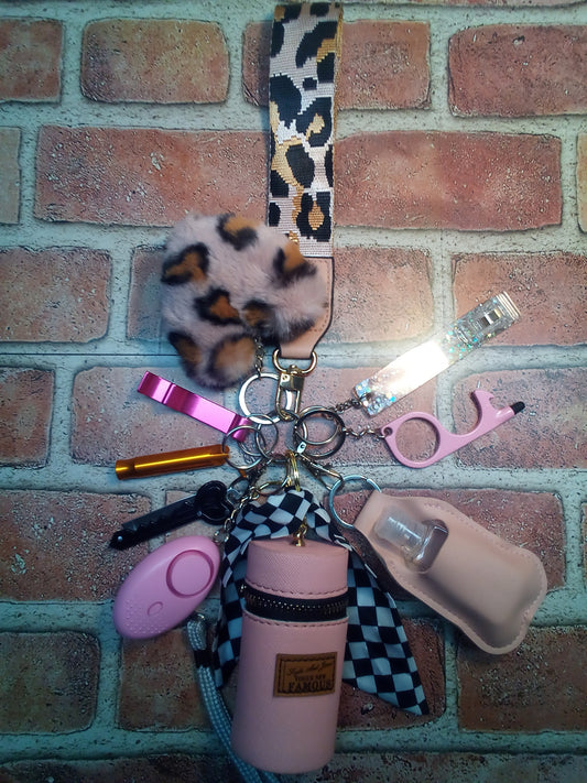 Pink Animal Print Safety Keychain Set