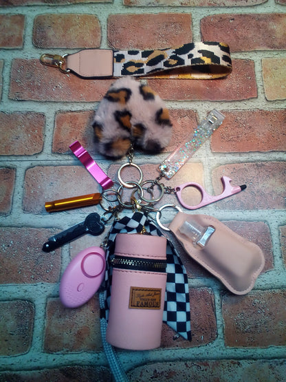 Pink Animal Print Safety Keychain Set