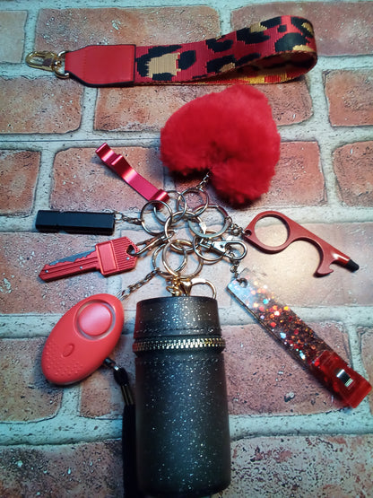 Red Animal Print Safety Keychain Set